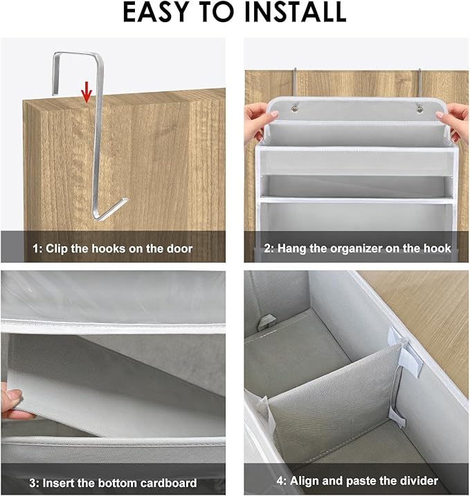 Over The Door Organizer, 5 Tiers Hanging Nursery Storage Closet Organizer with Movable Shelf, Large Capacity Caddy, 10 Side Pockets, Back of Door for Bedroom Bathroom Dorm Decor, Grey