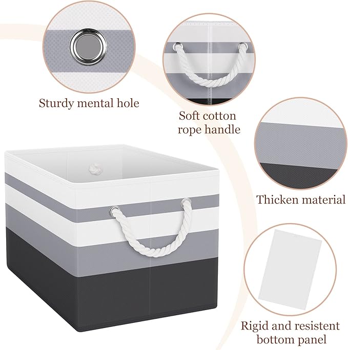 Storage Bin,Collapsible Storage Basket For Organizing,Large Storage Boxes With Rope Handles,Storage Containers,Gradient Grey,8 Pack