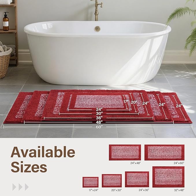 48x32 Large Bathroom Rugs Washable Non Slip, Red Bath Mat for Bathroom Floor Tub, Soft Absorbent Quick Dry Mats for Shower, Bathtub,Home Decor