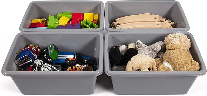 Humble Crew Toy Storage Bins for Kids, Set of 4, Grey, Small - Sturdy, Colorful Plastic Storage Bins for Classroom, Playroom, Nursery, and More - Premium Toddlers Toy Organizer Bins