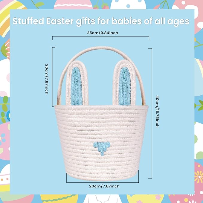 Easter Basket Empty Bunny Egg Baskets With Handle And Ears Easter Gifts Cute Woven Basket (blue)