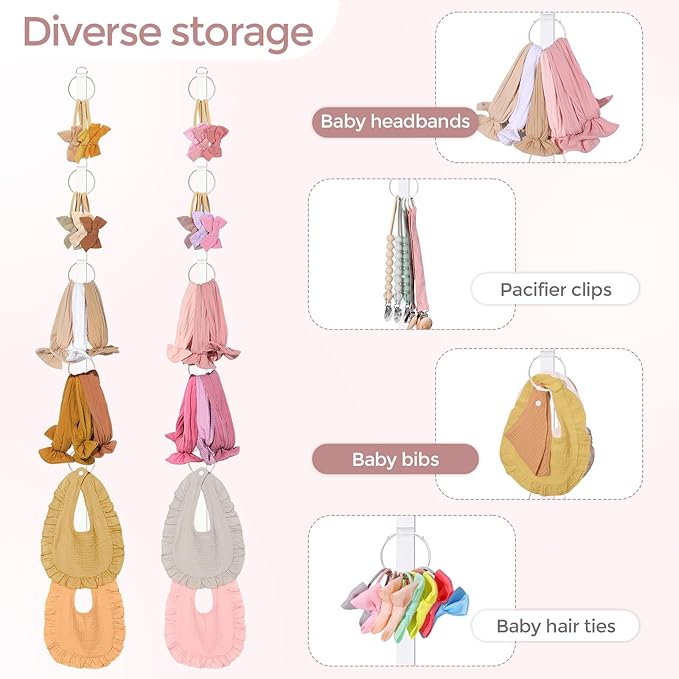 POVETIRE 3PCS Baby Headband Holder Hairbands Organizer, Hanging Bow Organizer for Girls, Hair Accessories Organizer Display Wall for Newborn Infant Toddler Kids Nursery Room Decor