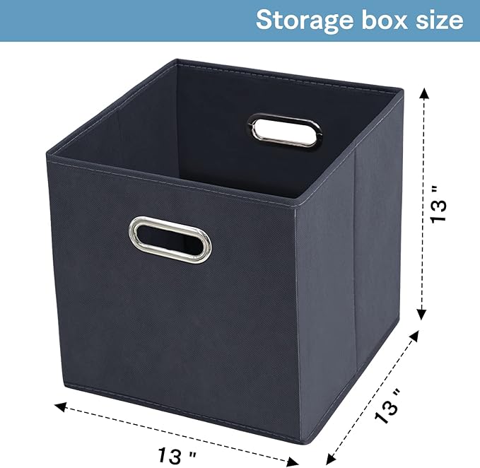 Black Fabric Cubby Storage Bins,13x13x13 Inches ,Cube Organizer Bin Foldable Storage Boxes with Dual Handles Fabric Organizer Box and collapsible Storage basket,Set of 6,Grey