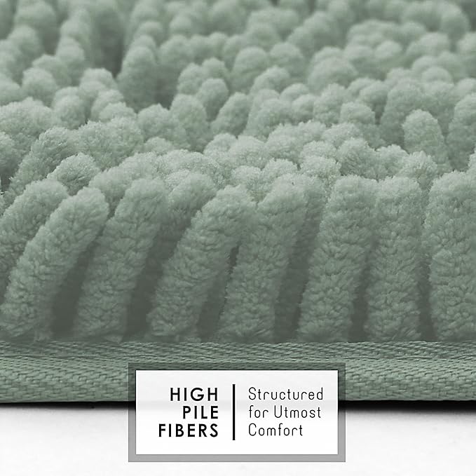 Hearth & Harbor Bathroom Rugs, Chenille Bath Mat - Machine Washable Bath Mats for Bathroom Non-Slip Backing Rubber, Quick Dry Bathroom Mat, 20 x 32 - Ice Green