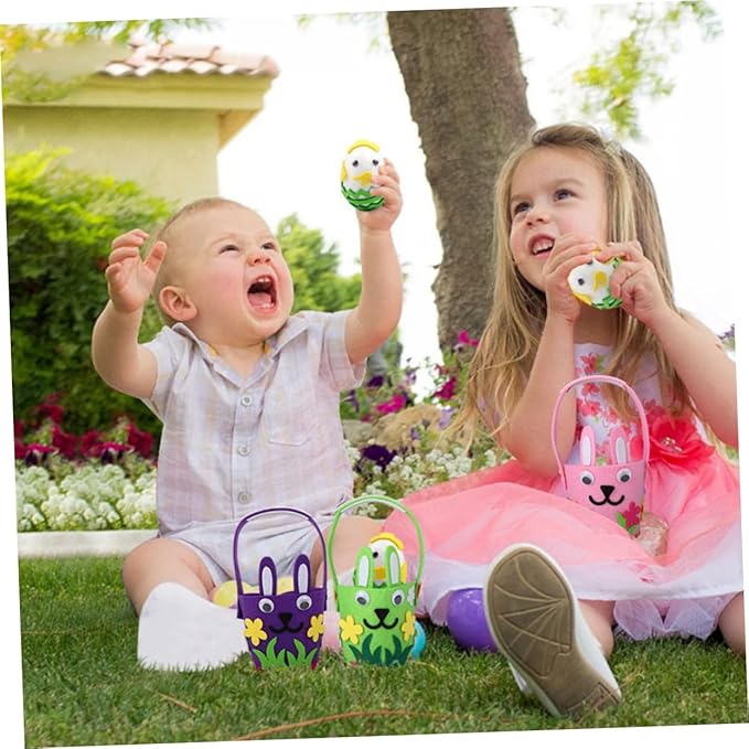 OSOLADY 3Pcs Easter Egg Basket Adorable Bunny Felt Baskets for Egg Hunts and Festival Decorations Fabric for Boy Girl and Family Fun