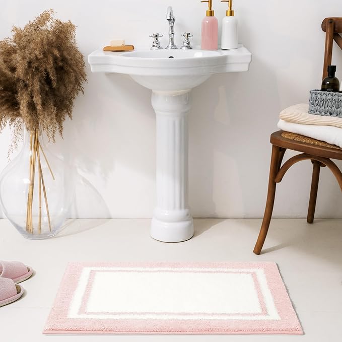 GRANNY SAYS Microfiber Bathroom Rugs Non Slip Washable, Water Absorbent Bathroom Mats for Tub, Soft Bath Mats for Bath Floor & Shower, Bath Rug, 20" x 32" Pink