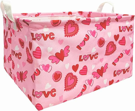 Valentines Day Baskets for Gifts Empty, Gift Baskets for Women Cute Pink Red Heart Basket for Kids Toy Storage