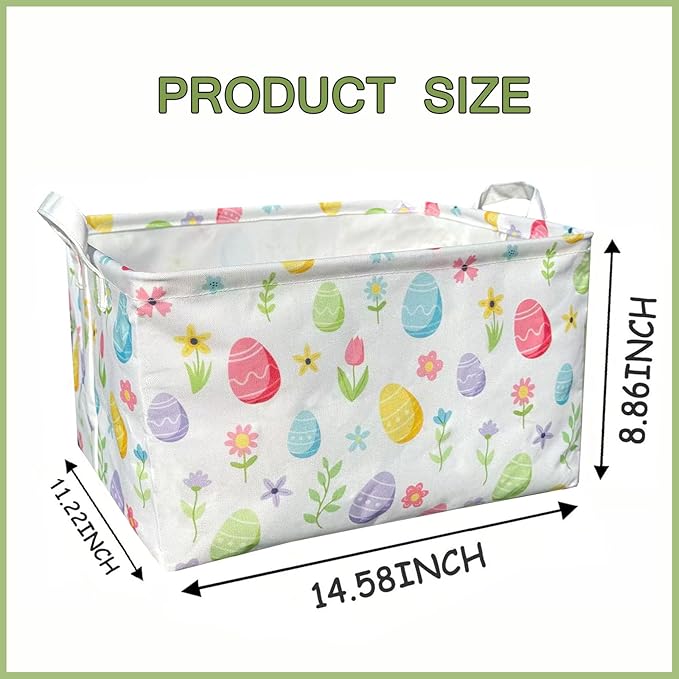 Easter Storage Basket, Egg Pattern Basket for Gifts Cute Foldable Waterproof Lining Collapsible Organizer with Handles for Home Closets Shelf Offices,Bedrooms,Dorm Toy Storage
