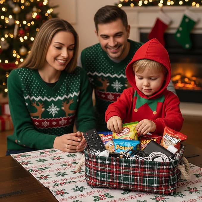 INough Christmas Baskets for Gifts Empty Red Christmas Gift Basket with Handles Christmas Bags Red Basket for Gifts Empty Collapsible Christmas Storage Bins for Baby/Living Room