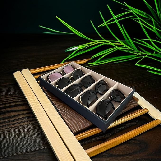 5 Slot High End PU Leather Velvet Drawer Divider Eyewear Storage Sunglasses Jewelry Show Tray Organizer