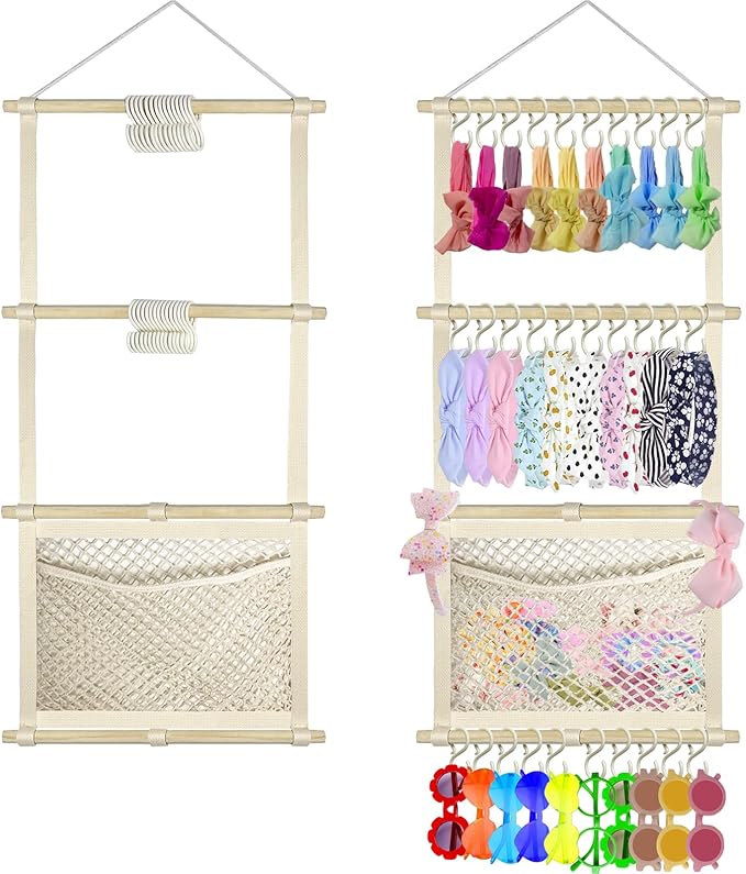 Headband Holder Bow Organizer for Girls, Large Capacity Bow Holder Hair Accessories Organizer Wall Hanging Decor for Baby Girl Toddler Room