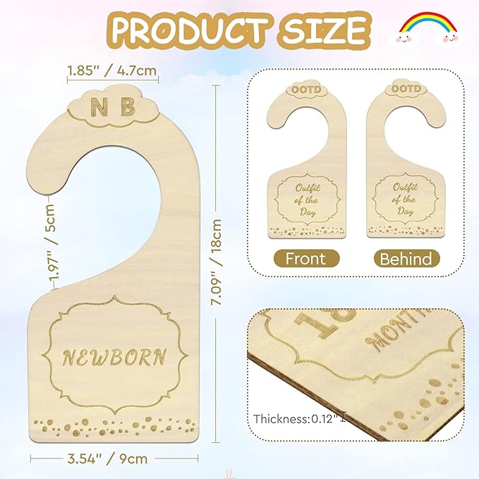 Wood Baby Closet Dividers for Baby Clothes, 10x Double-Sided Organizer - Baby Clothing Size Age Dividers, Baby Clothes Dividers, and Nursery Closet Organizers