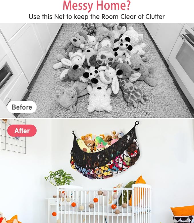 Stuffed Animal Hammock - Extra Large 56'' Long, Stuffed Animal Storage, stuffed animal Holder net, Hammock Large, Storage Hanging Organizer - Black