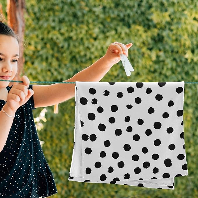 2 Pack Black White Polka Dots Hand Towels for Bathroom,Soft Absorbent Boho Black Spots Doodle Kitchen Dish Towels,Modern Decorative Guest Bathroom Towels for Bath,Face,Shower,Gym 14"x28"