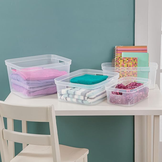 Sterilite 6.25x6.25x15 Inch Narrow Modern Storage Bin w/Comfortable Carry Through Handles and Banded Rim for Household Organization, Clear (24 Pack)