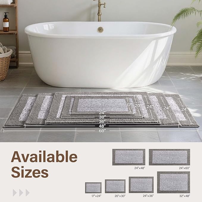 36x24 Large Bathroom Rugs Washable Non Slip, Light Grey Bath Mat for Bathroom Floor Tub, Soft Absorbent Quick Dry Mats for Shower, Bathtub,Home Decor