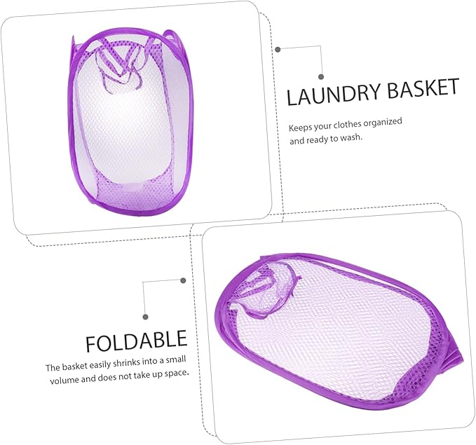 Foldable Mesh Laundry Basket with Side Pocket - Breathable Pop-up Hamper for College Dorms Small Apartments and Travel - Portable Clothes Hamper 19 Inch