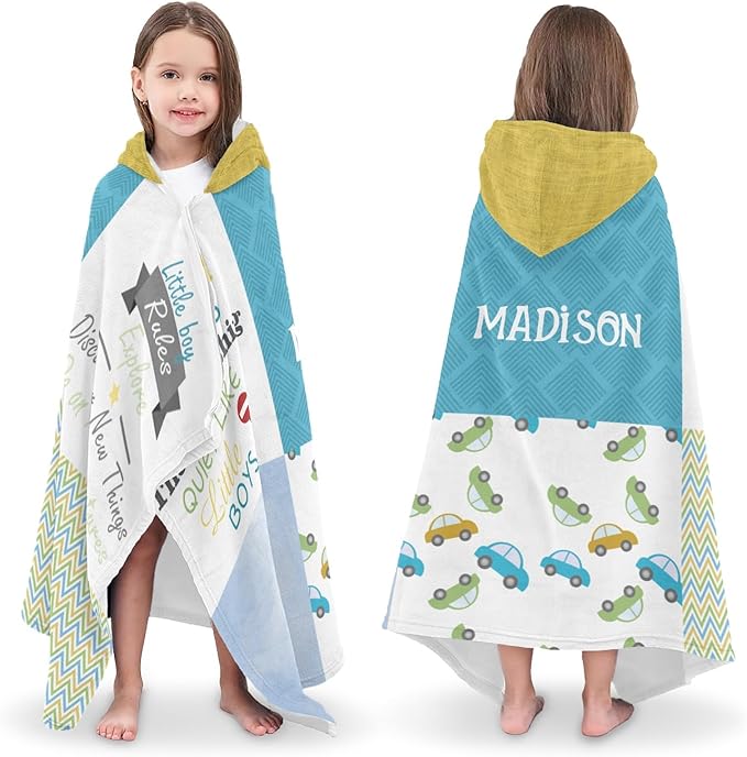 Hooded Towels for Kids 3-10 Yrs Cartoon Cute Cars Patchwork Kids Bath Towels Hooded Beach Towel Wrap Bathrobe Blanket Boys Gift for Shower