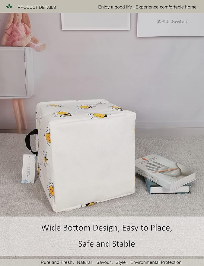 Square Folding Laundry Basket, Canvas Basket,Nersury Hamper,Suitable for Children,Office,Bedroom,Clothes,Toys Storage（Bee