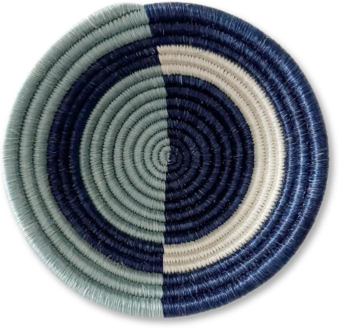 Mini African Basket- Bibara/Rwanda Basket/Sisal & Sweetgrass Woven Basket/Blues, White