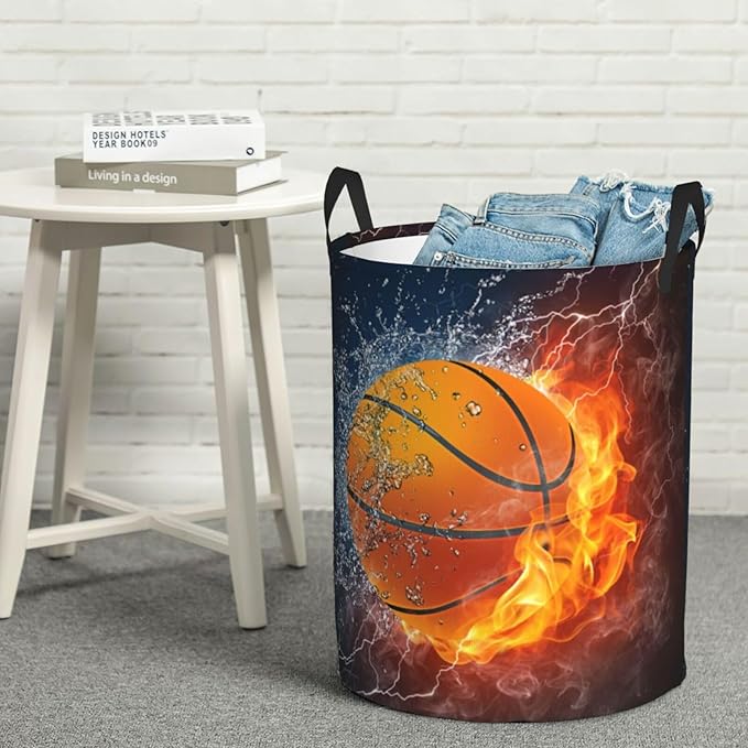 Sport Basketball Ball Round Laundry Hamper Storage Basket Toys Clothes Organizer Bin For Home Bathroom Bedroom Dorm Nursery, 38l