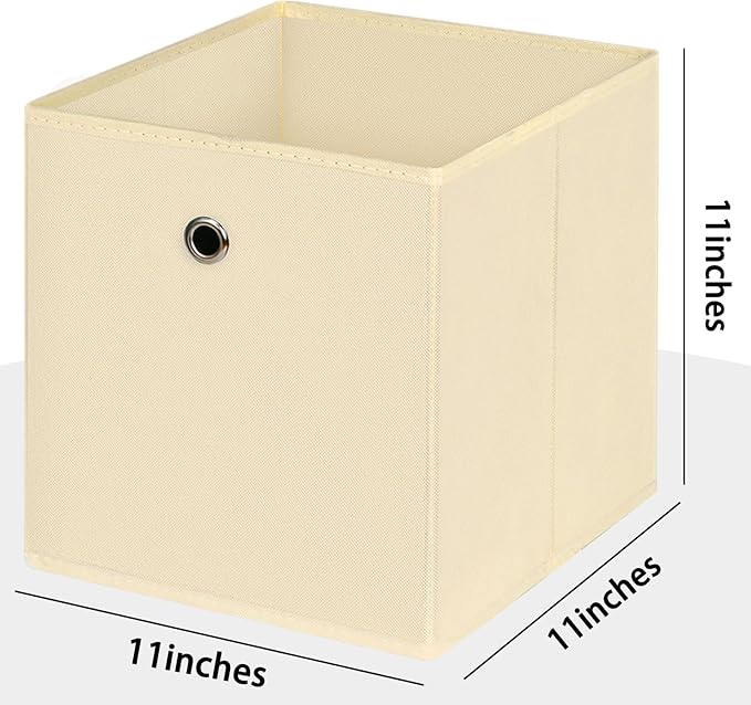 Foldable Storage Cubes Bins ,11 Inch Cloth Storage Cube Fabric Storage Box Cubes Organizer Baskets with Handles for Home Organizer Set of 3 (Creamy-White)
