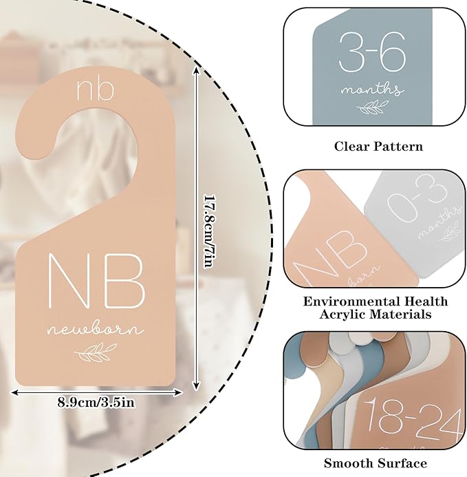 Whaline 7Pcs Baby Closet Size Dividers Boho Colors Acrylic Hanger Clothes Organizers Newborn to 24 Month Thicken Infant Wardrobe Separators For Home Nursery Baby Clothes