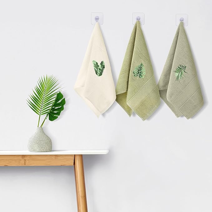 3 Pcs Sage Green Hand Towels Tropical Bathroom Decor Farmhouse Embroidered Sage Green Monstera Banana Palm Leaf Decorative Towels for Bathroom Kitchen, 100% Cotton, 13.4 x 29''