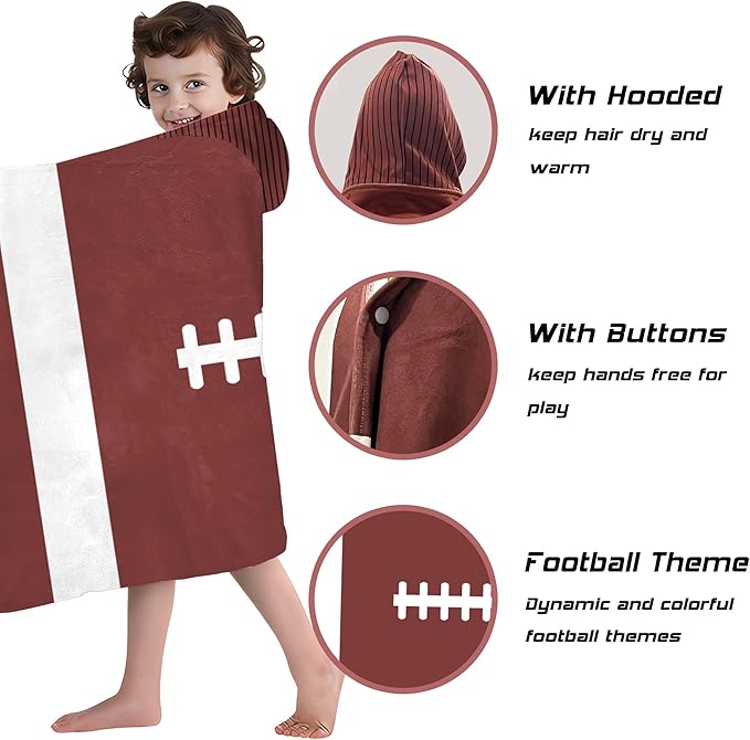 Hooded Towels for Kids -Toddler Beach Towel- Super Absorbent & Quick Dry 100% Cotton 30x50 Inch - to Kid Ages 3-10-Rugby Pattern Design