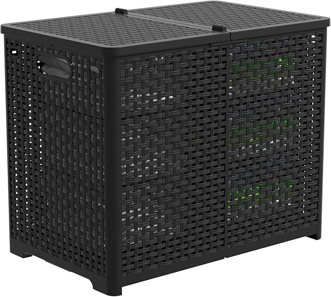 Asking 80L Collapsible 2 Section Divided Clothe Hamper, Plastic Folding Laundry Basket, Black, F