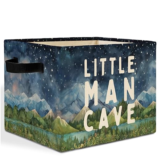 Boy Nursery Storage Bins Box with Handles, Boys Room Bedroom Decor, Little Man Cave Laundry Basket Hamper Collapsible Clothes Toys Organizer for Kids Room Nursery Playroom Bathroom