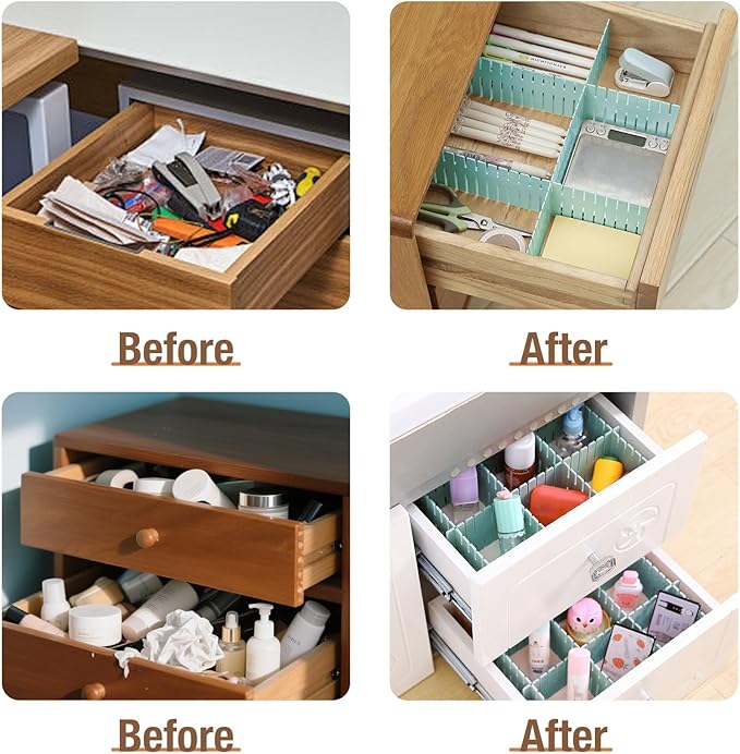 16 Pcs Drawer Divider Organizer, 14.5 Inch DIY Adjustable Drawer Dividers for Baby Clothes Cutlery Socks Underwear, Plastic Drawer Separators for Dresser Kitchen Office Bedroom (Blue)