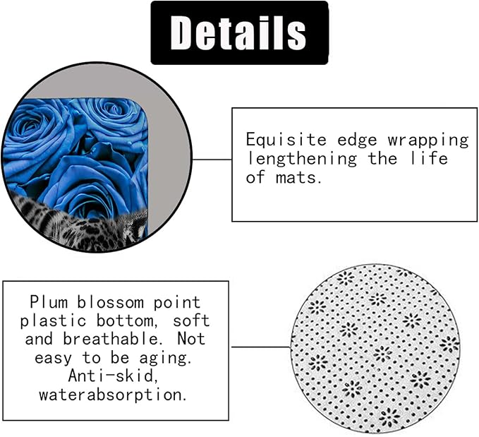 4PCS Blue Rose and Leopard Shower Curtain Sets with Rugs, Waterproof Fabric Shower Curtain, Modern Aesthetic Floral African Safari Wildlife Wild Animal Black and White Cheetah Bathroom Decor