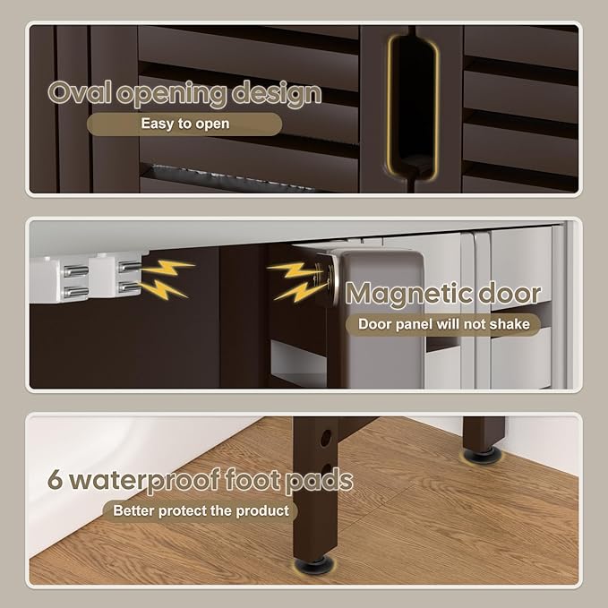 Over The Toilet Storage Cabinet with Paper Holder Stand,Bamboo Bathroom Organizer Shelf with Four Door and Waterproof Feet Pad,Space Saver Rack with Anti-Tip Design (Brown)