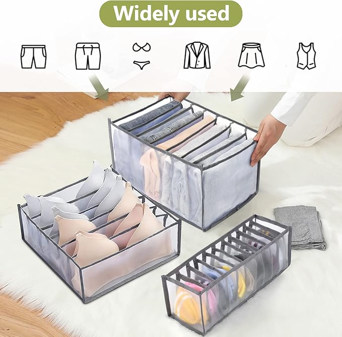 TOOVREN Closet Organizer 5PCS, Clothes & Pants Organizer for Folded Clothes, T-Shirts, Bras, Skirts, Jeans (7 Grids)