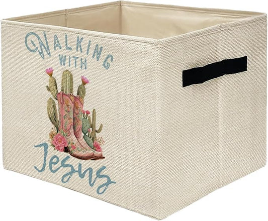 Christian Western Cowgirl Boots Nursery Storage Bins,Western Gifts for Girls,Religious Bible Verse Collapsible Storage Baskets Organizer Decor for Bedroom Bathroom Kids Room Dorm Clothes Books