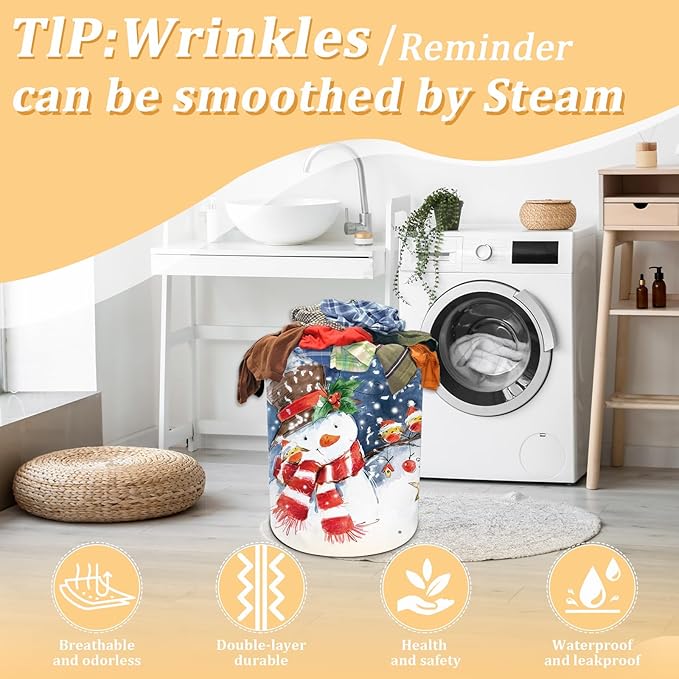 Christmas Laundry Basket, Winter Snowman Laundry Hamper Foldable Waterproof Oxford Cloth Funny Tote Bag Dirty Clothes Storage Bucket Toy Organizer for Bathroom/Laundry/Bedroom 15.7"x19.6"