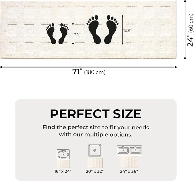 GRANNY SAYS Long Bathroom Rugs Non Slip Washable, Extra Soft & Water Absorbent Bath Mats for Bathroom, Plush Shaggy Bath Carpet, White Waffle Bath Mat Quick Dry for Shower 71" x 24" Bath Runner Rug