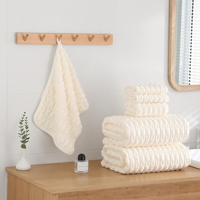 30X60 Inches Extra Large Bath Towels Sets of 6 for Bathroom Super Soft Quick Dry 2 Bath Towels 2 Hand Towels 2 Washcloth Towels Microfiber Shower (White, 6 Piece)