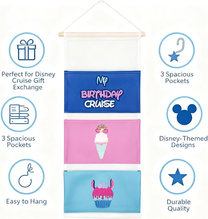 Birthday Fish Extender Hanger for Disney Cruise Gift Exchange Pixie Dust DCL Door Hanging Mail Box Bag Personalized 2025 2026 (3 pockets)