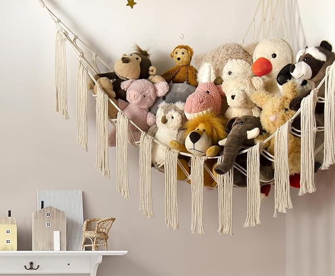 Stuffed Animal Hammock Corner Storage with LED Light - Plush Hammock Large Plushie Net