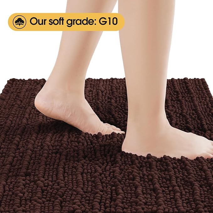 ACCUMTEK Extra Long Upgrade Luxury Brown Bathroom Rug Mat 70"x24", Ultra Soft Thick Absorbent Bath Mats, Non Slip Chenille Toilet Mat for Bathroom, Bedroom, Kitchen, Shower, Tub