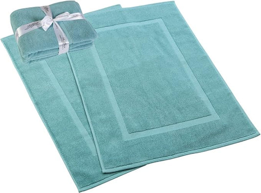 HILLFAIR 900 GSM-Hotel-Spa Tub-Shower Bath Floor Towels - (2 Pack, Sea Green, 21 Inch by 34 Inch) - 100% Cotton Floor Towels Machine Washable Cotton Terry Bath mat Rugs - 2 Piece Towel Set