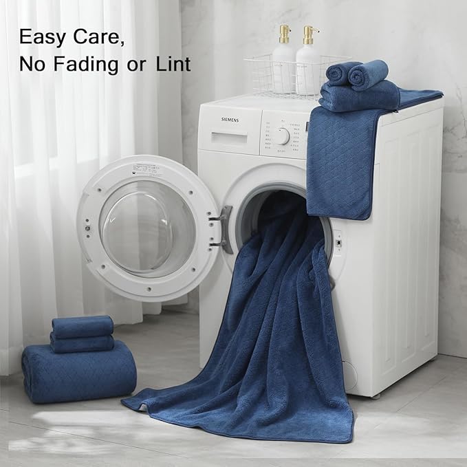 Hailea Luxury Bath Towels Set - 12 Piece (4 Large Bath Towels,4 Hand Towels,4 Washcloths), 100% Microfiber,Extra Absorbent Super Soft & Quick Dry,Complete Family Pack for Bathroom Gym Pool,Navy