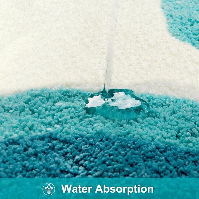 HAOCOO Luxury Microfiber Bathroom Rug, 20x31 inch Soft Non Slip Aqua Blue Gradient Bath Mat, Absorbent Washable Cute Bath Mat for Sink Tub Shower