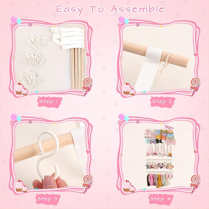 POVETIRE Headband Holder Hair Bows Organizer for Girls, Baby Headbands Hair Accessories Organizer Storage Wall Hanging Decor for Toddler Girls Room
