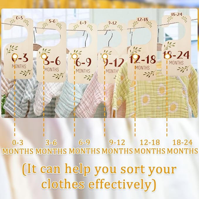 Boho Baby Closet Dividers, 8 Pcs Beautiful Wooden Baby Closet Dividers for Clothes, Double-Sided Baby Clothes Size Hanger Organizer from NB to 24 M - Adorable Nursery Decor