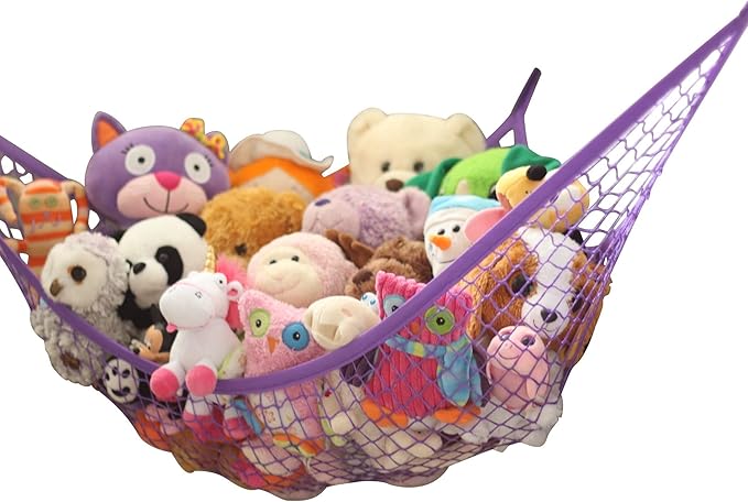MiniOwls Storage Hammock Stuffed Toys Organizer - Fits 30-40 Plush Animals. Great Gift for Boys and Girls. Instead of Bins and Toy Chest – Displays Teddies Easily. (Purple, X-Large)