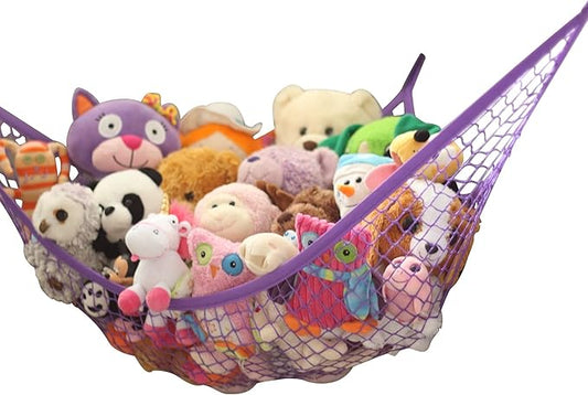 MiniOwls Storage Hammock Stuffed Toys Organizer - Fits 30-40 Plush Animals. Great Gift for Boys and Girls. Instead of Bins and Toy Chest – Displays Teddies Easily. (Purple, X-Large)