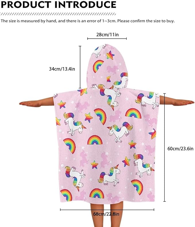 Kids Hooded Bath Towel Rainbow Unicorn Soft Towel Highly Absorbent Kids Hooded Beach Bath Towel for Boy Girl Shower Beach Pool